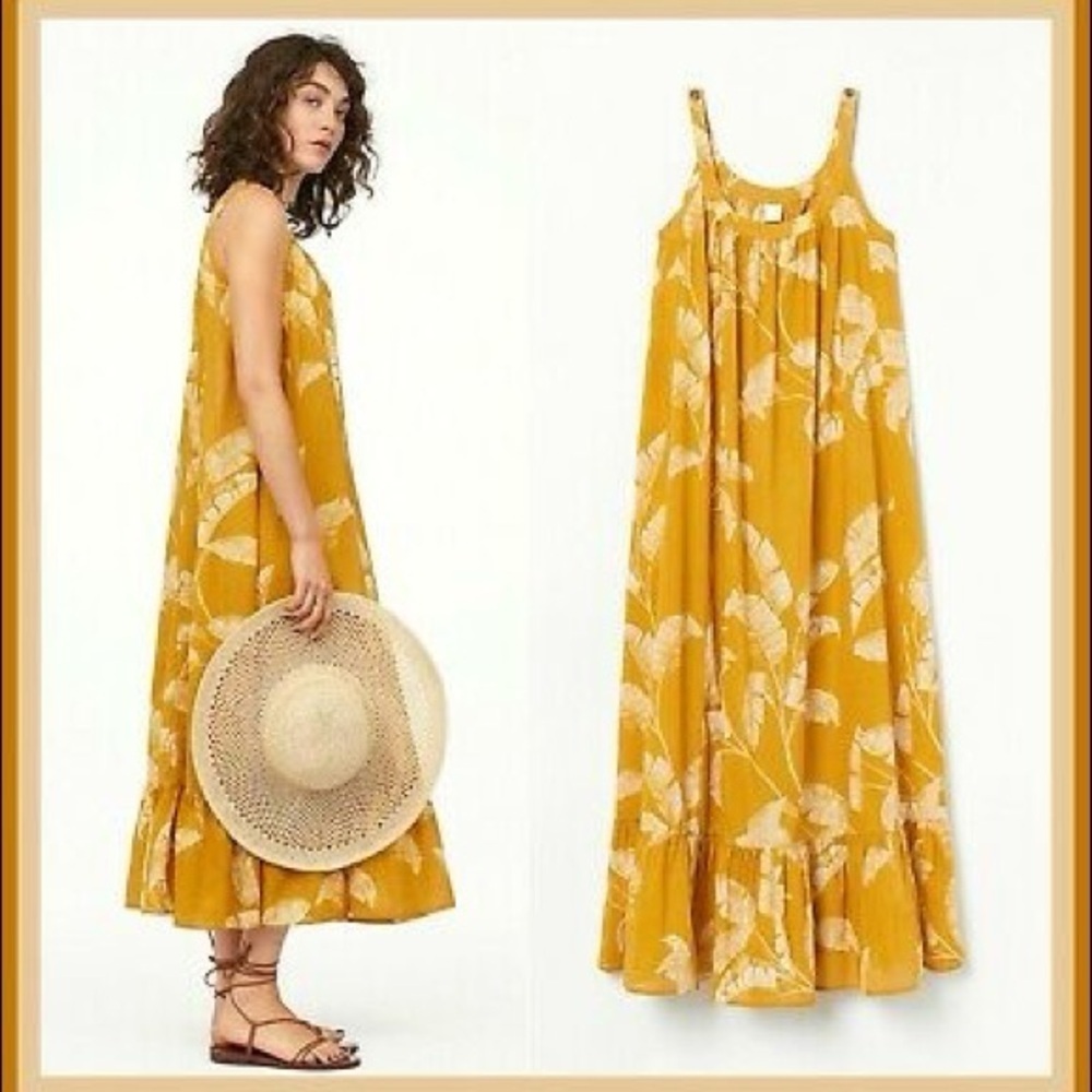 H&M Yellow Palm Leaf Summer Maxi Dress size 8